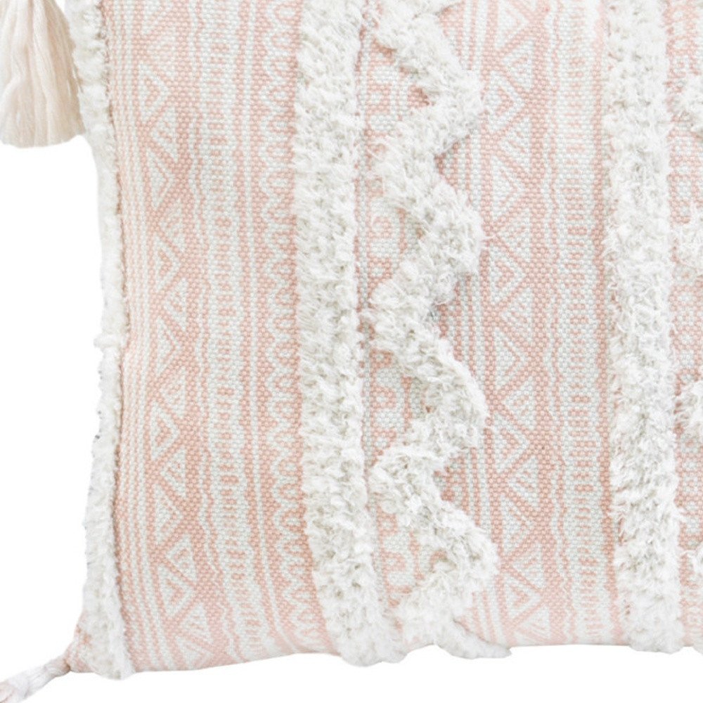 13" X 18" Beige Throw Pillow with Tassels