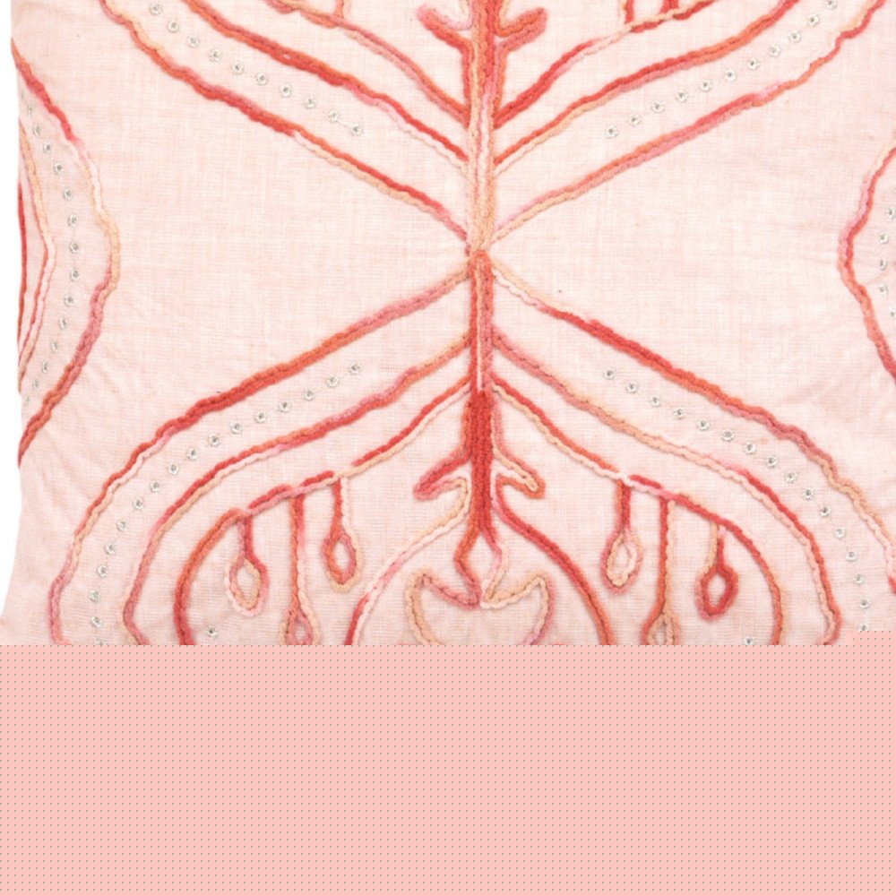 17" X 17" Coral Damask Zippered Polyester Throw Pillow With Tassels