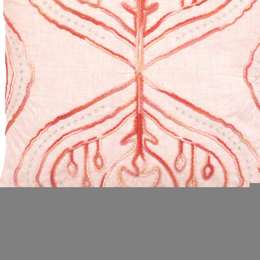 17" X 17" Coral Damask Zippered Polyester Throw Pillow With Tassels