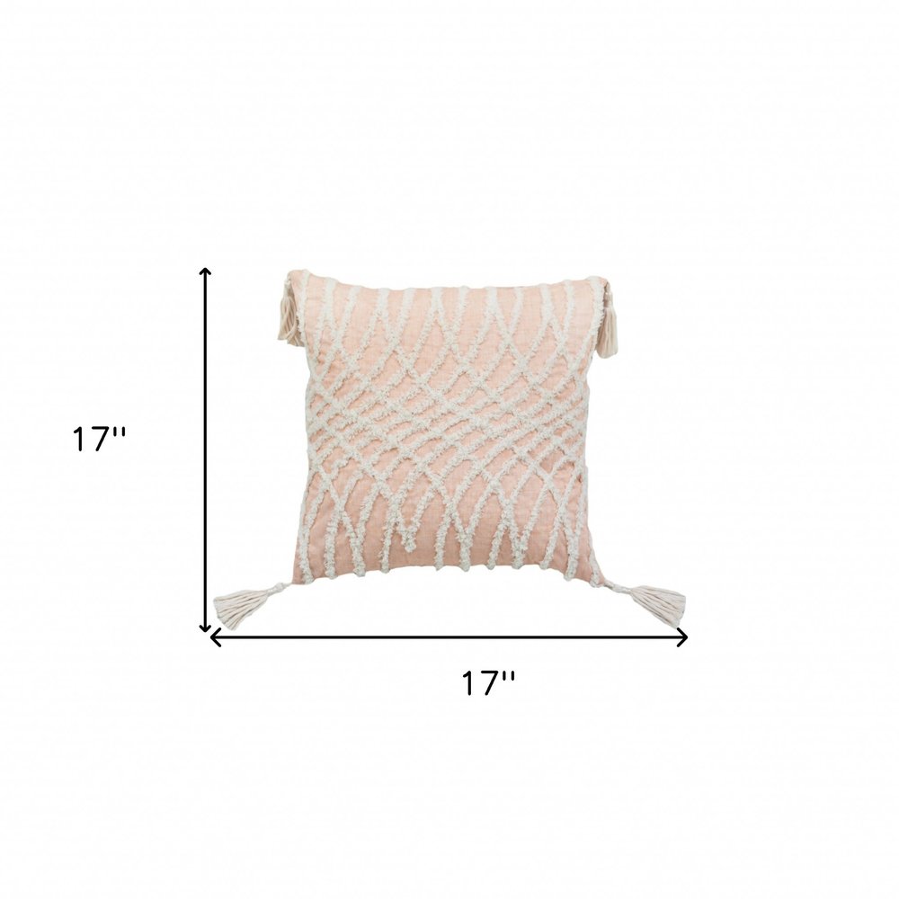 17" Beige Throw Pillow with Tassels