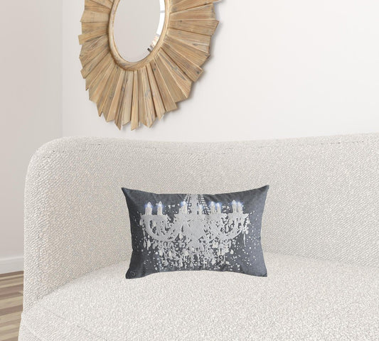 13" X 20" Gray and White Throw Pillow