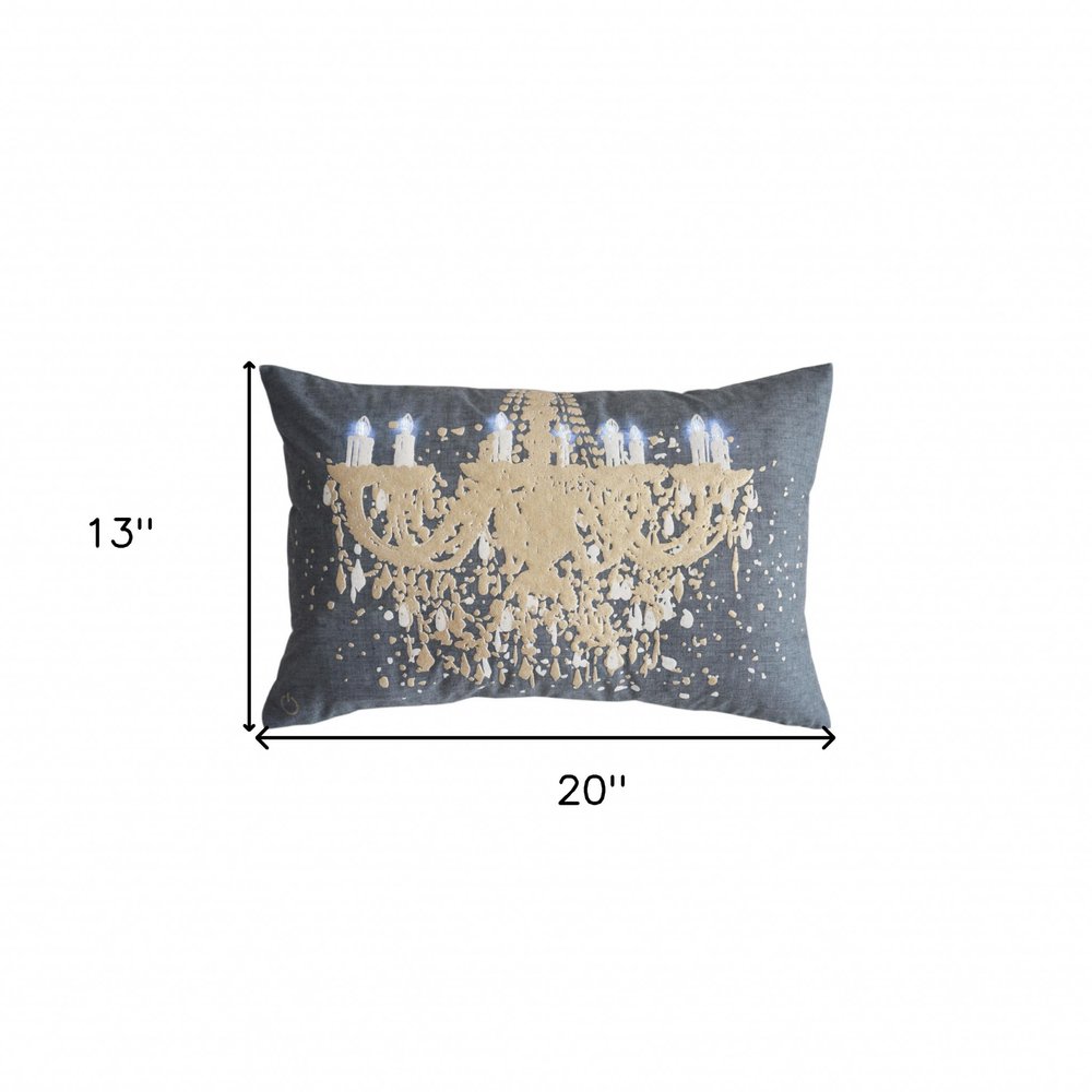 13" X 20" Gray and White Throw Pillow