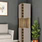 72" Brown and Taupe Wood Corner Bar Cabinet With Four Doors