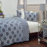 Blue And Ivory Damask Queen Quilt