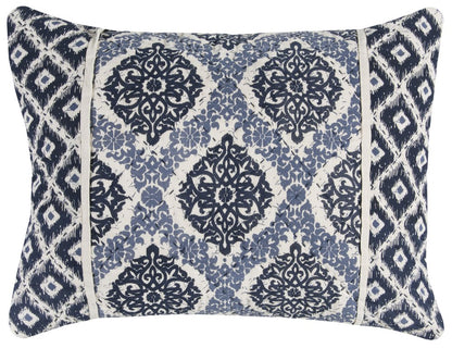 Blue And Ivory Damask Queen Quilt