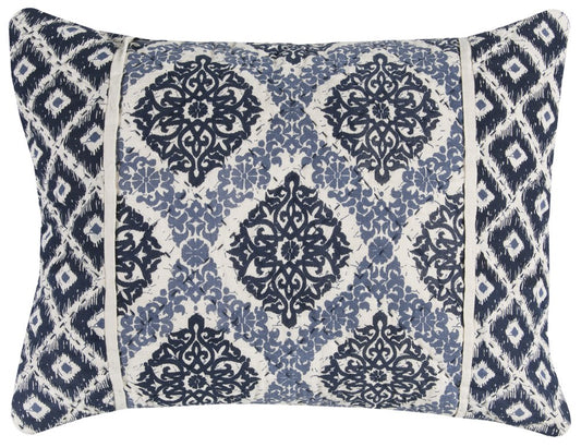 Blue And Ivory Damask Queen Quilt
