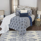 Blue And Ivory Damask Queen Quilt