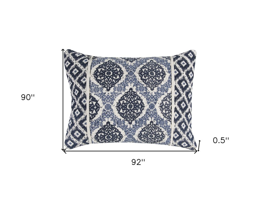 Blue And Ivory Damask Queen Quilt