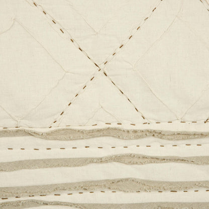 Ivory Geometric King Kantha Stitch Quilt With Shams