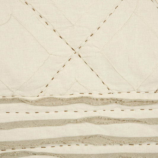 Ivory Geometric King Kantha Stitch Quilt With Shams