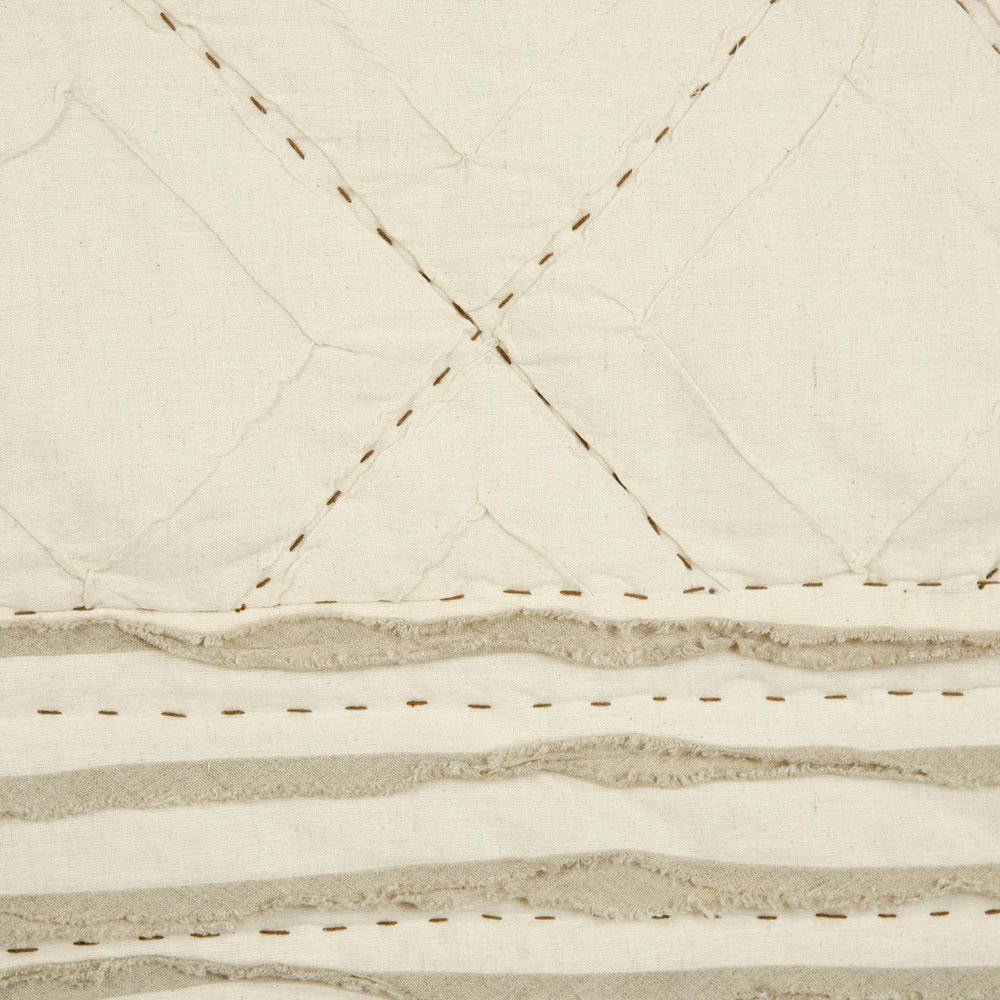 Ivory Geometric King Kantha Stitch Quilt With Shams