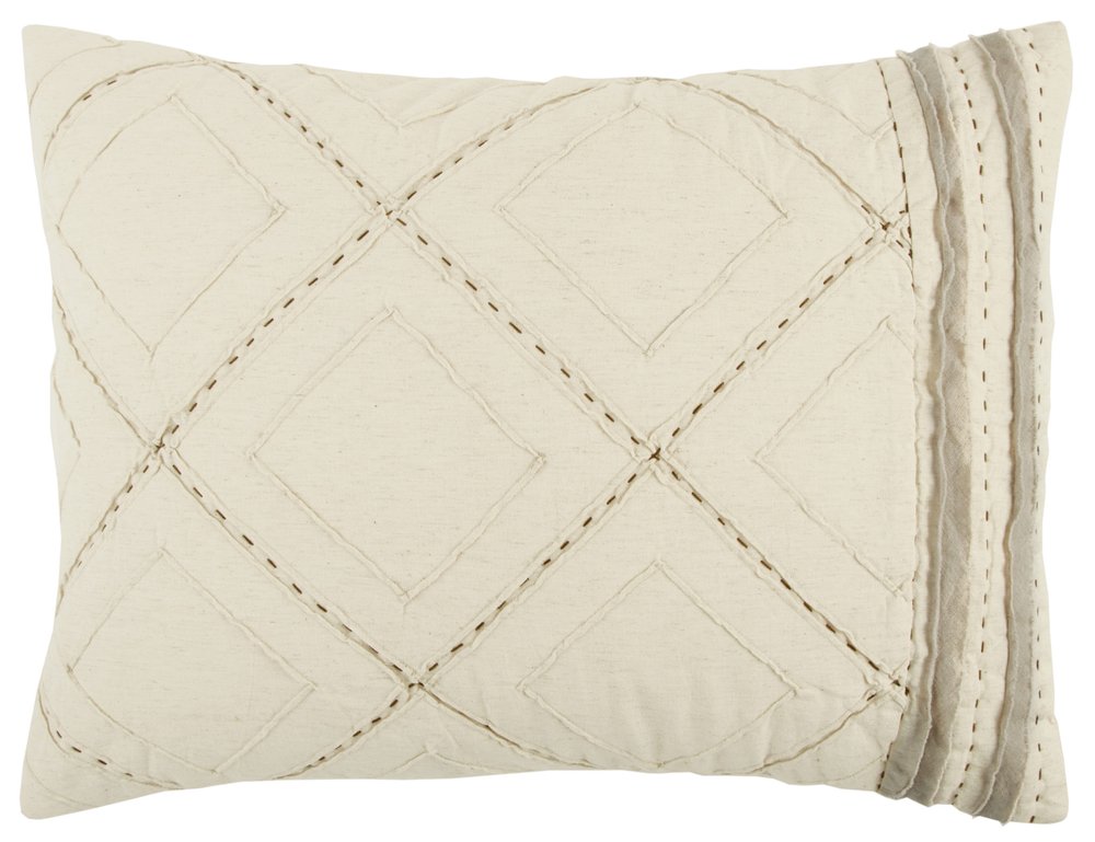 Ivory Geometric King Kantha Stitch Quilt With Shams