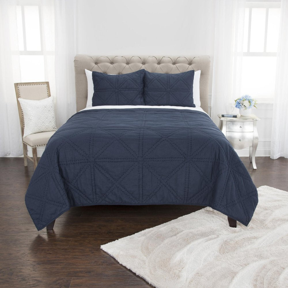 Set of Three Indigo Geometric King Quilt