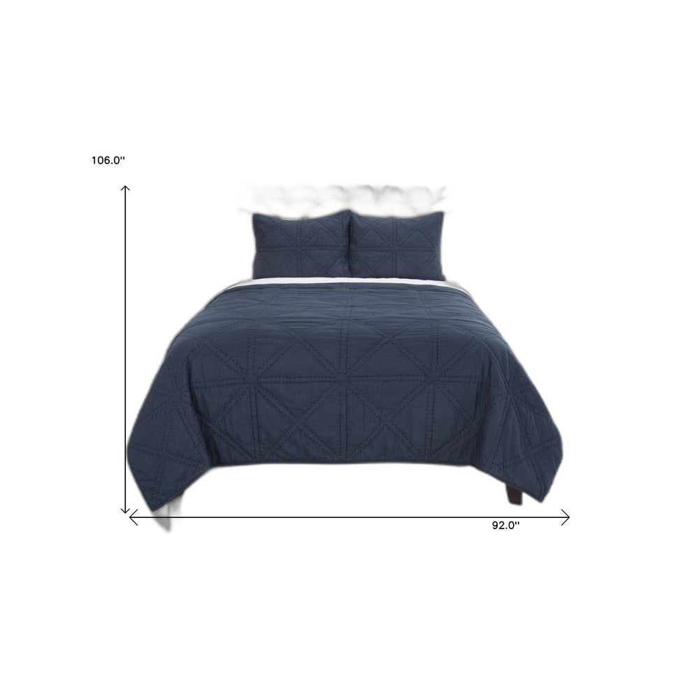 Set of Three Indigo Geometric King Quilt