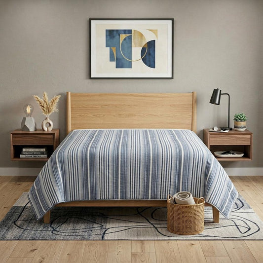 Blue And White Striped King Quilt