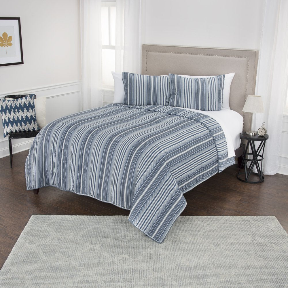 Blue And White Striped King Quilt