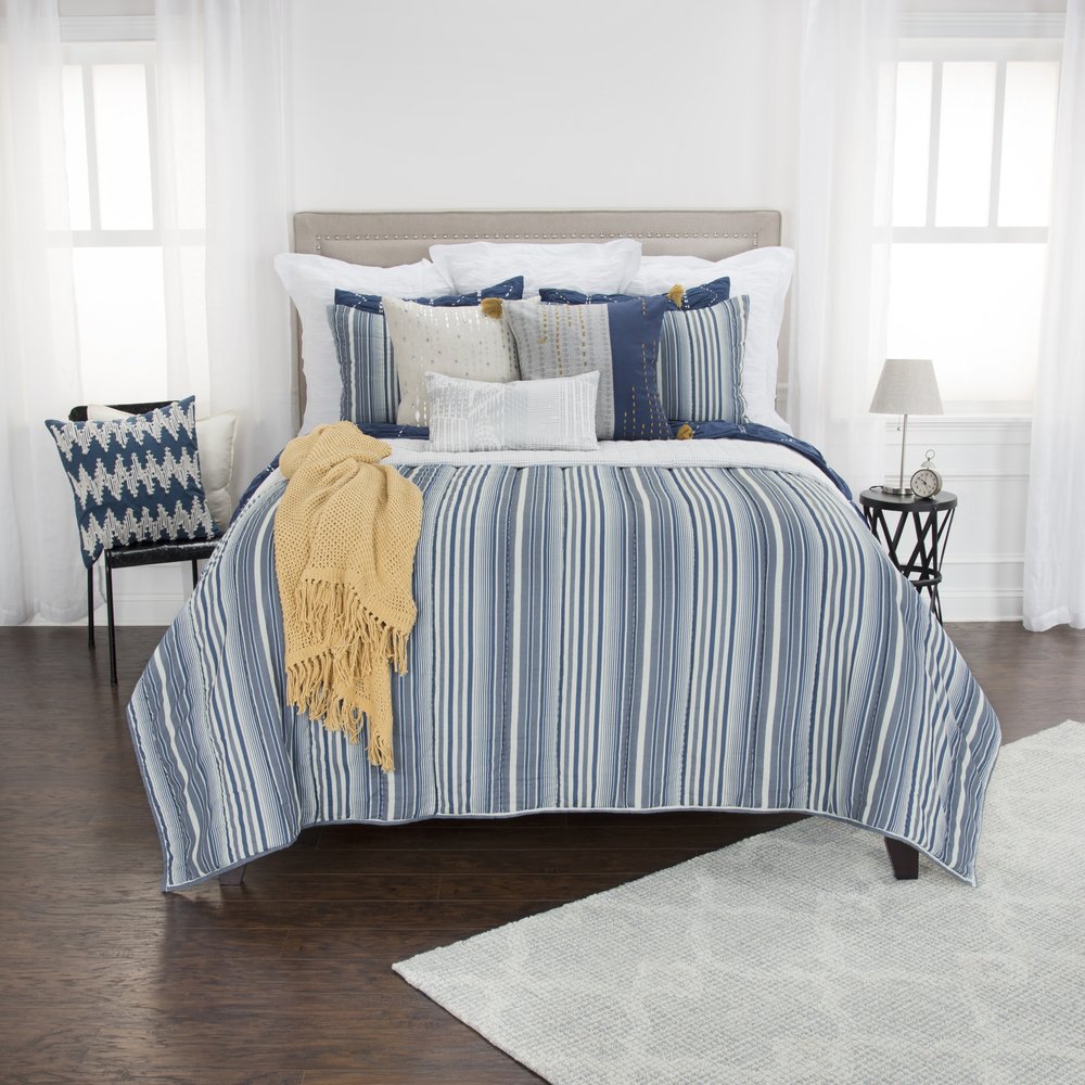 Blue And White Striped Queen Quilt