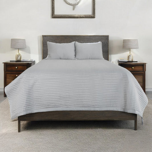 Set of Three Gray Geometric King Quilt