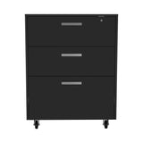 35" Black Wood Three Drawers Filing Cabinet
