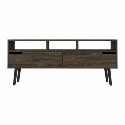 54" Dark Brown Walnut Enclosed and Open Storage TV Stand