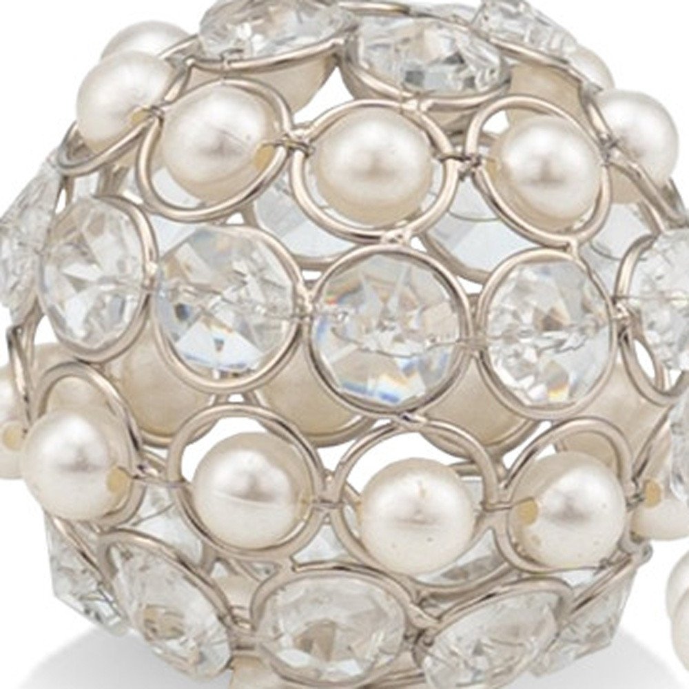 Set of Two Silver And Clear Faux Crystal And Metal Orb Decorative Tabletop Sculptures