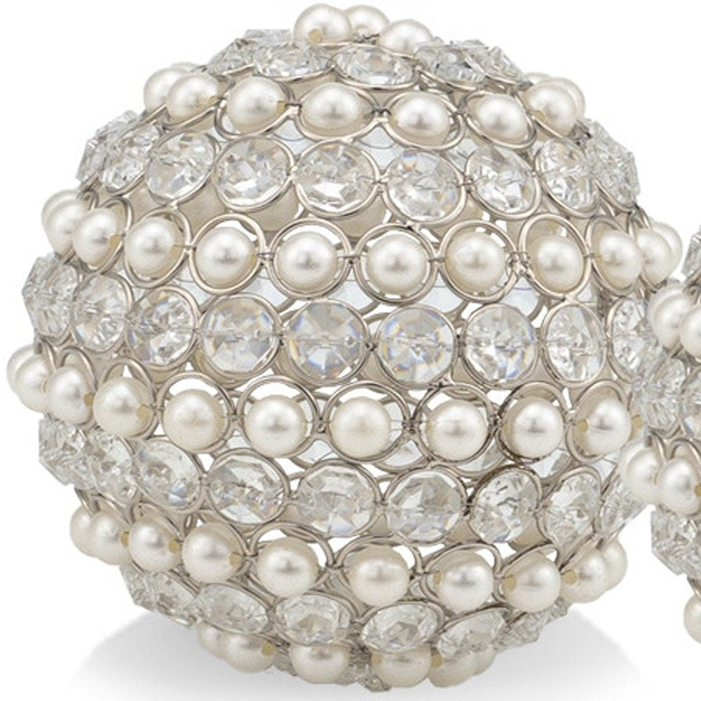 Set of Two Silver And Clear Faux Crystal And Metal Orb Decorative Tabletop Sculptures