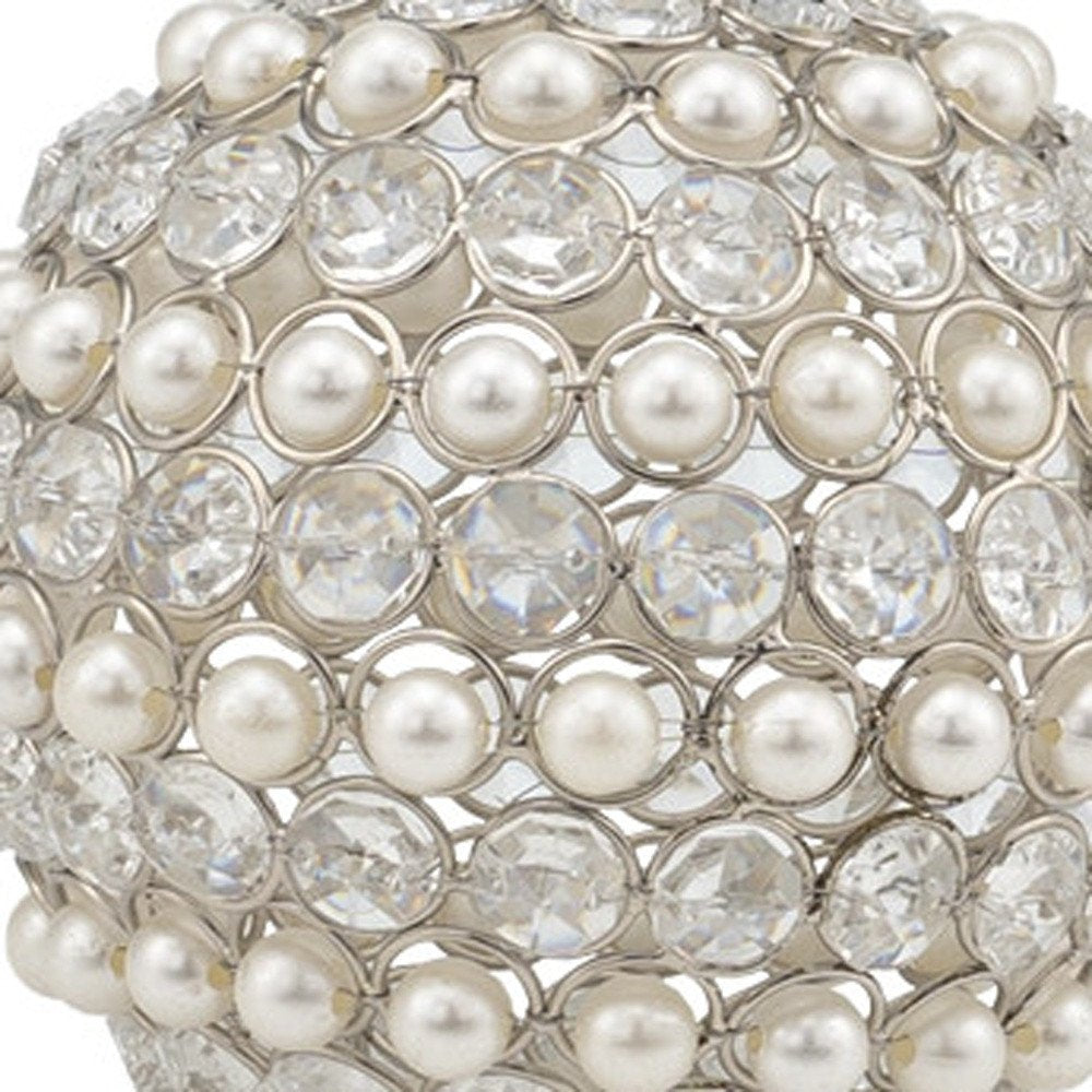 Set of Two Silver And Clear Faux Crystal And Metal Orb Decorative Tabletop Sculptures