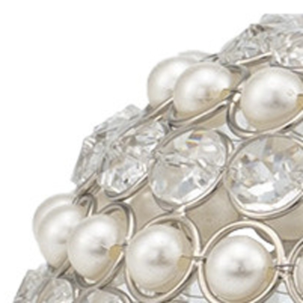 Set of Two Silver And Clear Faux Crystal And Metal Orb Decorative Tabletop Sculptures