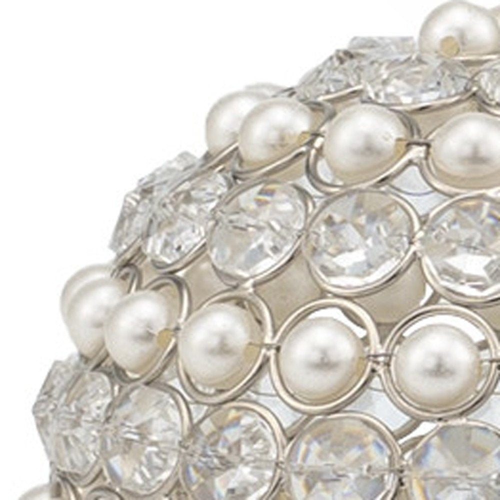 Set of Two Silver And Clear Faux Crystal And Metal Orb Decorative Tabletop Sculptures