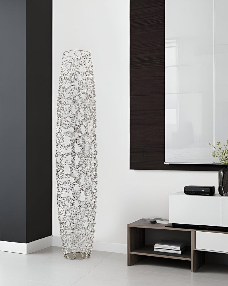 47" Silver Oval Crystal Glass Floor Vase With Faux Crystals