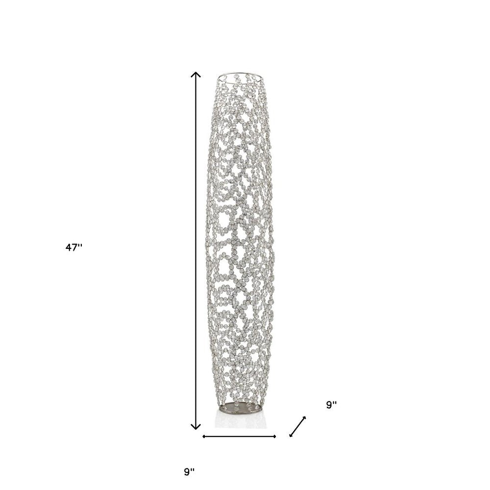 47" Silver Oval Crystal Glass Floor Vase With Faux Crystals