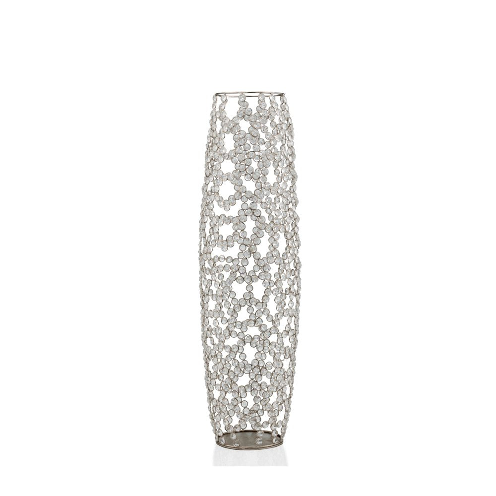 47" Silver Oval Crystal Glass Floor Vase With Faux Crystals