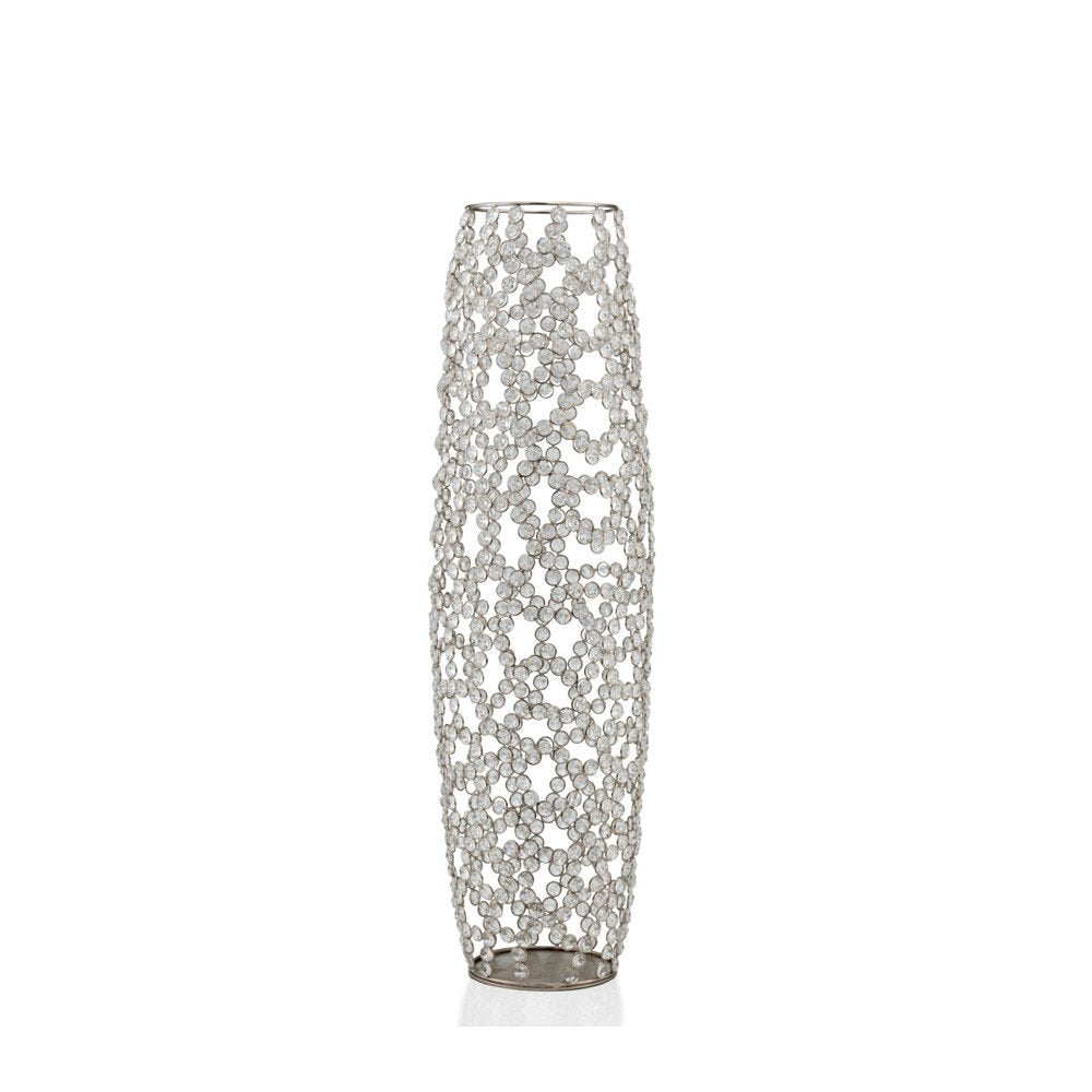 47" Silver Oval Crystal Glass Floor Vase With Faux Crystals