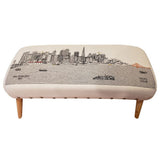 38" Cream Wool and Brown Ottoman