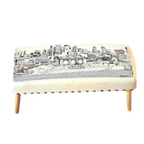 38" Cream Wool And Brown Ottoman
