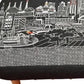 38" Black Wool and Brown Ottoman