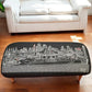 38" Black Wool and Brown Ottoman