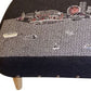 38" Gray Wool and Brown Ottoman