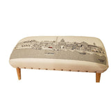 38" Cream Wool and Brown Ottoman
