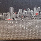 38" Gray Wool and Brown Ottoman