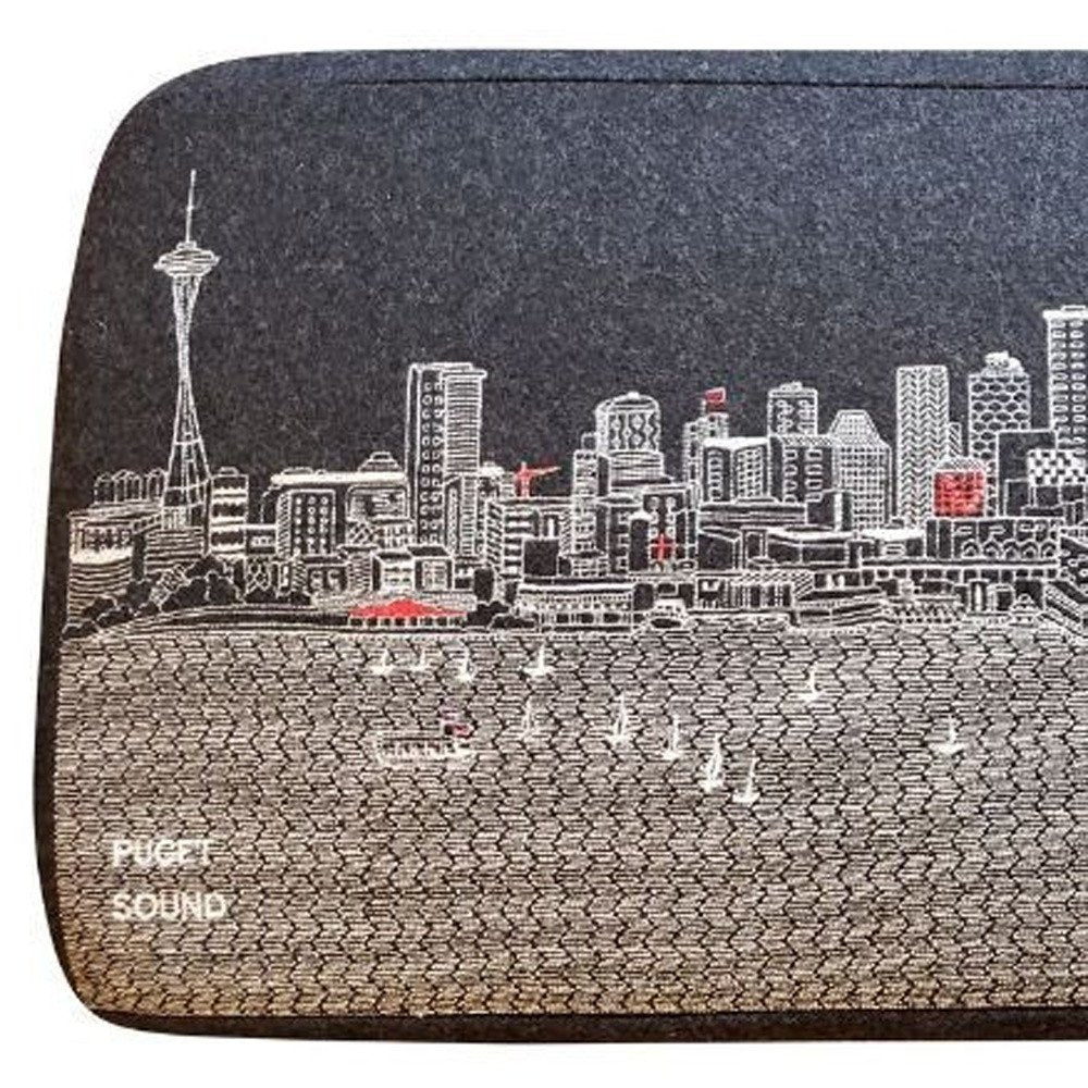 38" Gray Wool and Brown Ottoman