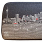 38" Gray Wool and Brown Ottoman