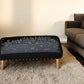 38" Gray Wool and Brown Ottoman