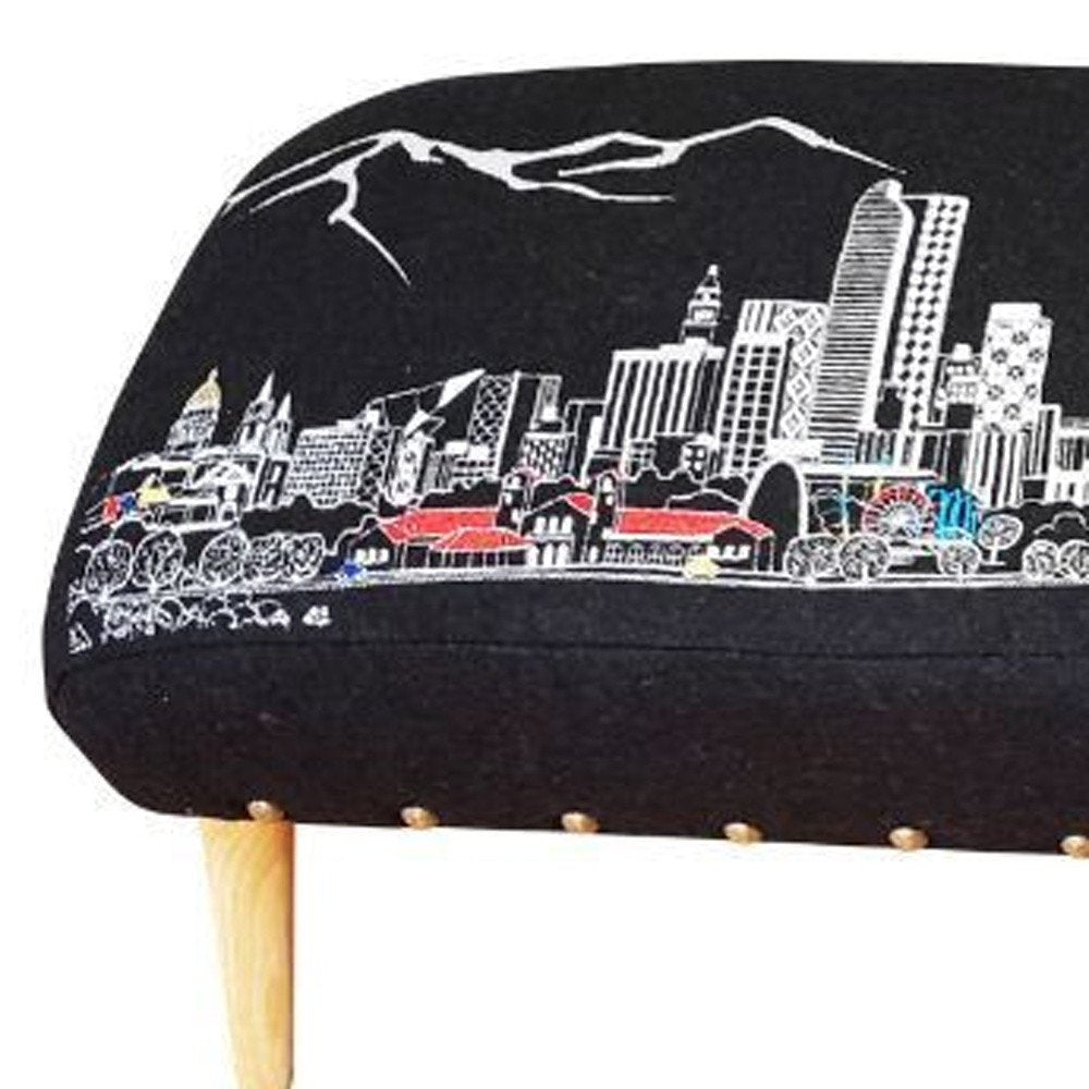 38" Gray and Brown Wool Ottoman