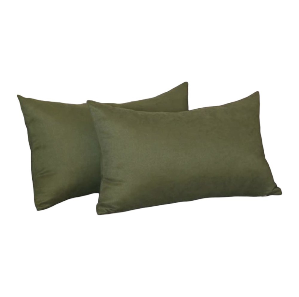 Set of Two 12" X 20" Fern Green Fabric Lumbar Throw Pillow Covers