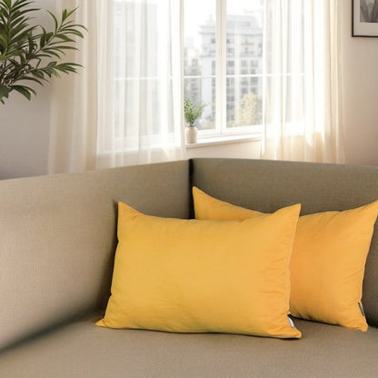 Set Of Two 12" X 20" Yellow Polyester Zippered Pillow Cover