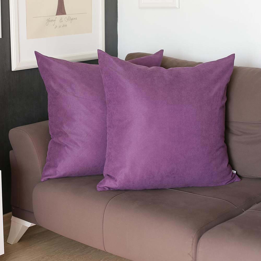 Set of Two 22" Purple Fabric Throw Pillow Covers