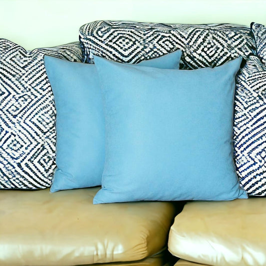 Set Of Two 26" X 26" Sky Blue Polyester Zippered Pillow Cover