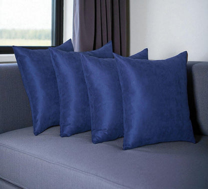 Set Of Four 17" X 17" Navy Blue Polyester Zippered Pillow Cover
