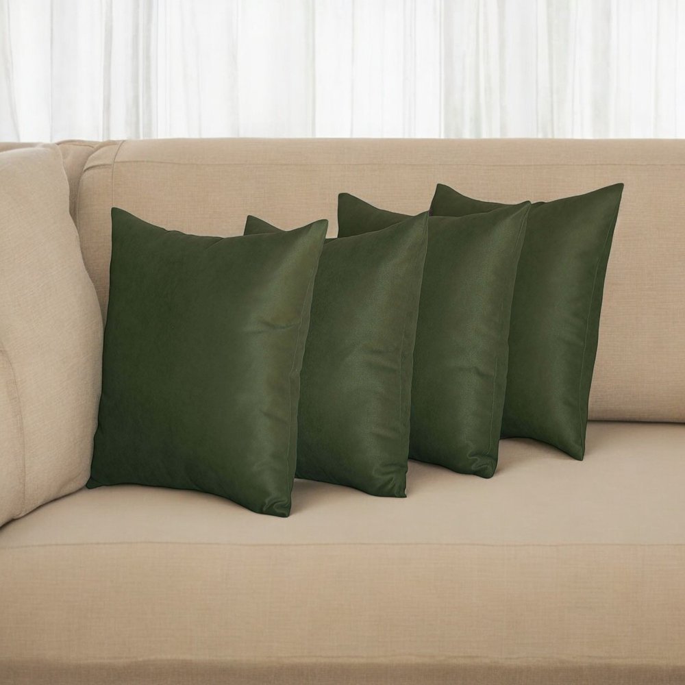 Set Of Four 18" X 18" Fern Green Polyester Zippered Pillow Cover